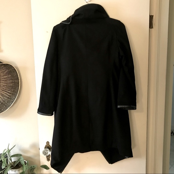 Custom Designed & Tailored Wool / Leather Coat, Size S - Picture 5 of 14